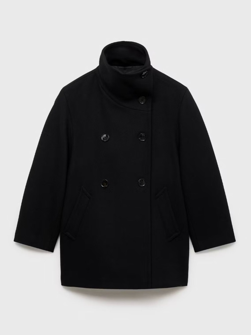 Mango Black Double-Breasted Pea Coat - Picture 1 of 11